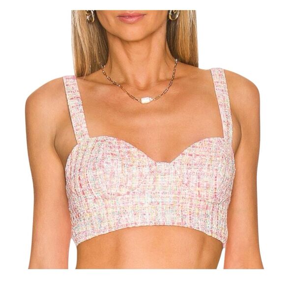 Assignment Crop Top WMNS M Pink Tweed Bralette Maribel Preppy Barbie Sweetheart - Picture 1 of 11